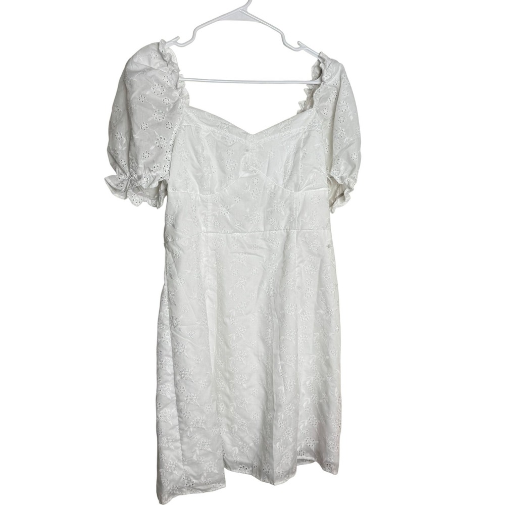 White Eyelet Puff Sleeve Sweetheart Neck Dress Bride Shein Curve NWT‎
